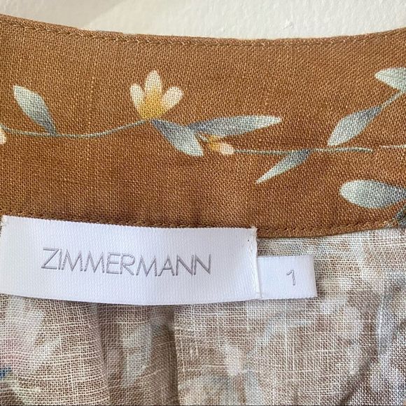 NWOT ZIMMERMANN 100% Linen Cassia Wrap Short Brown Floral Dress - Picture 6 of 9